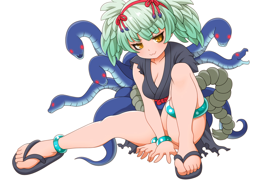 :3, anklet, bagua_zhang, bracelet, breasts, cleavage, commentary_request, covering_privates