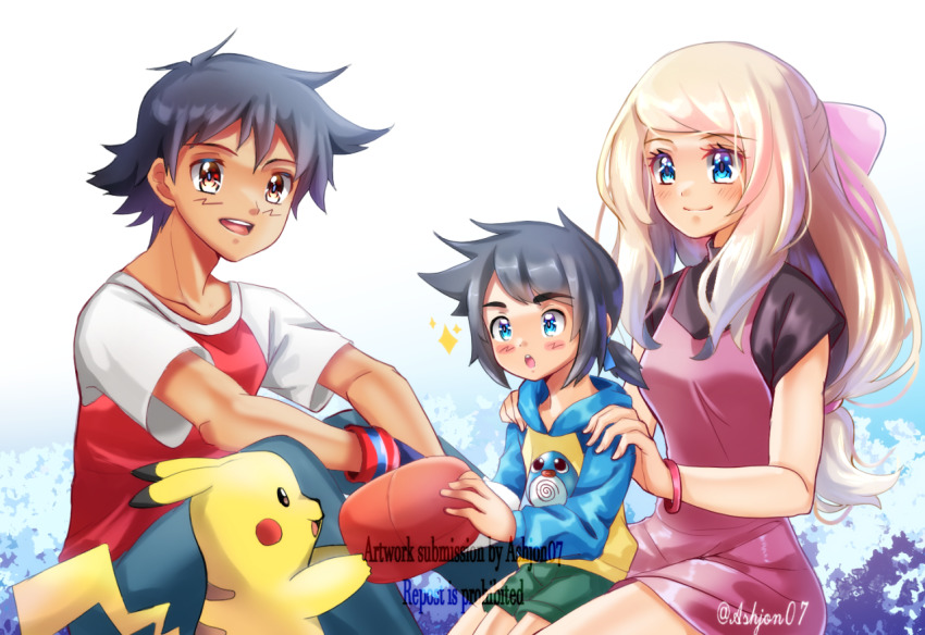aged_up, ash_ketchum, ashujou, black_hair, blonde_hair, blue_eyes, blush, breasts
