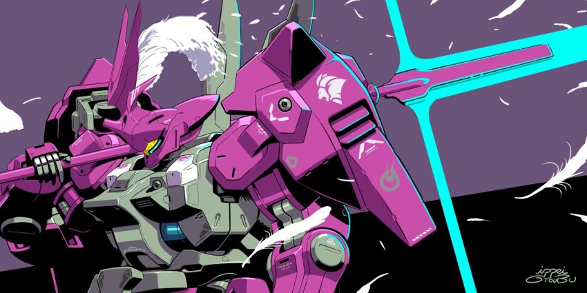 assault_visor, dilanza_guel_custom, feathers, from_side, gundam, gundam_suisei_no_majo, gyoubu_ippei, holding