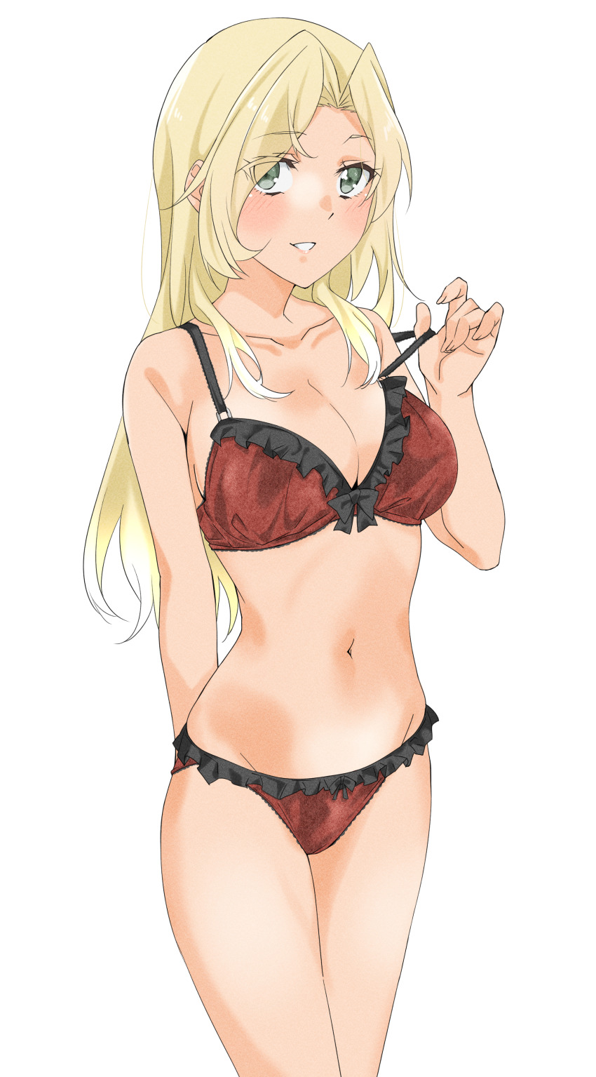 1girl, absurdres, blonde_hair, bra, breasts, cleavage, collarbone, commentary_request