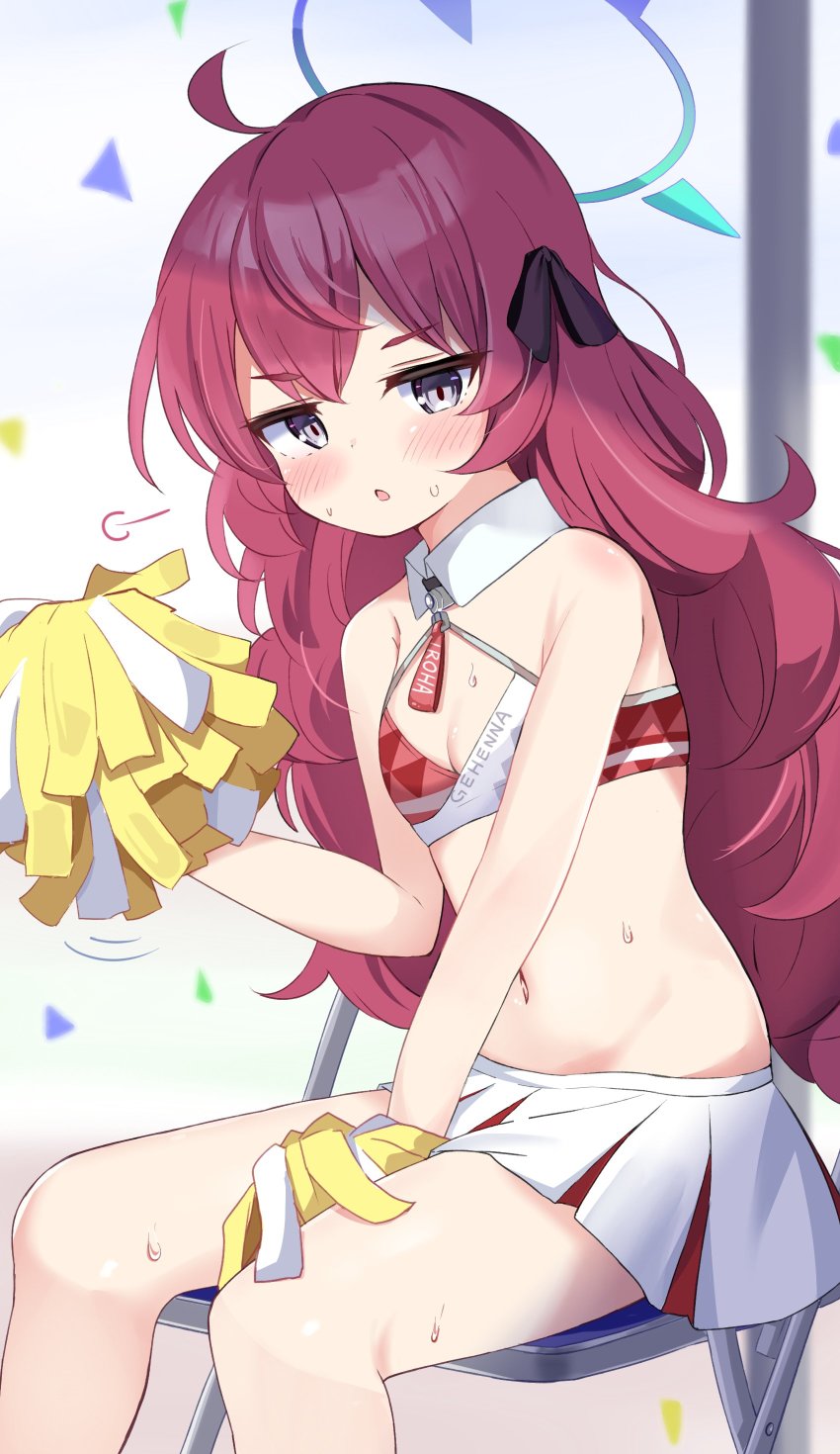 1girl, :o, absurdres, ahoge, bikini, bikini_top_only, blue_archive, blush