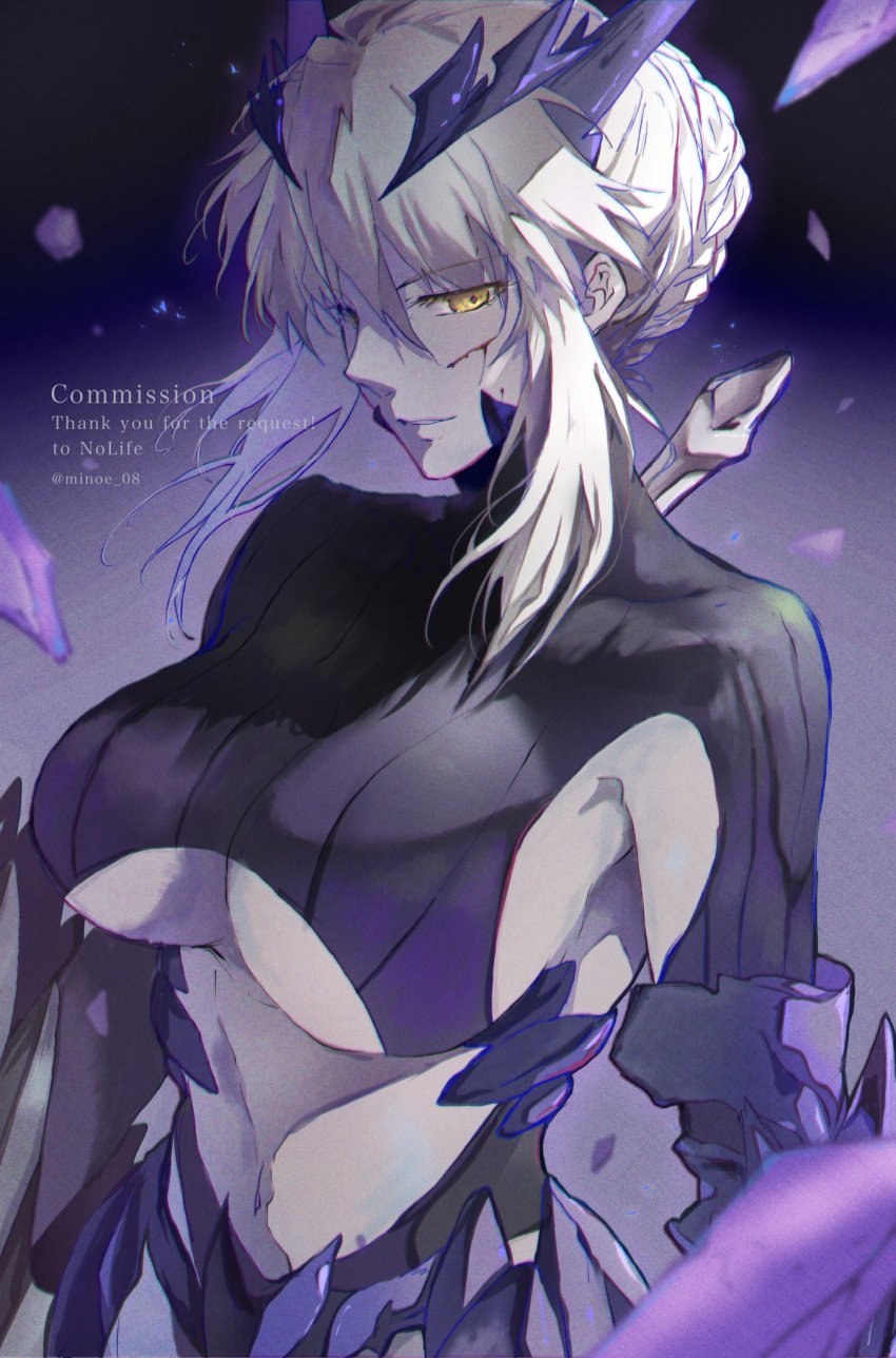 1girl, artoria_pendragon_(fate), artoria_pendragon_(lancer_alter)_(fate), blood, blood_on_face, braid, breasts, facial_mark