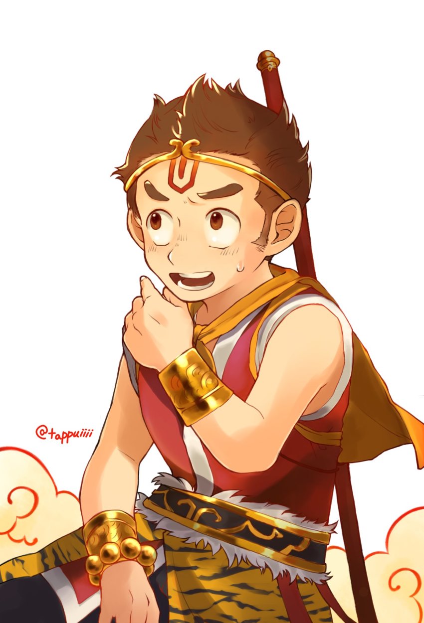 1boy, bangle, bead_bracelet, beads, blush, bracelet, brown_hair, chaba_ga_oishii