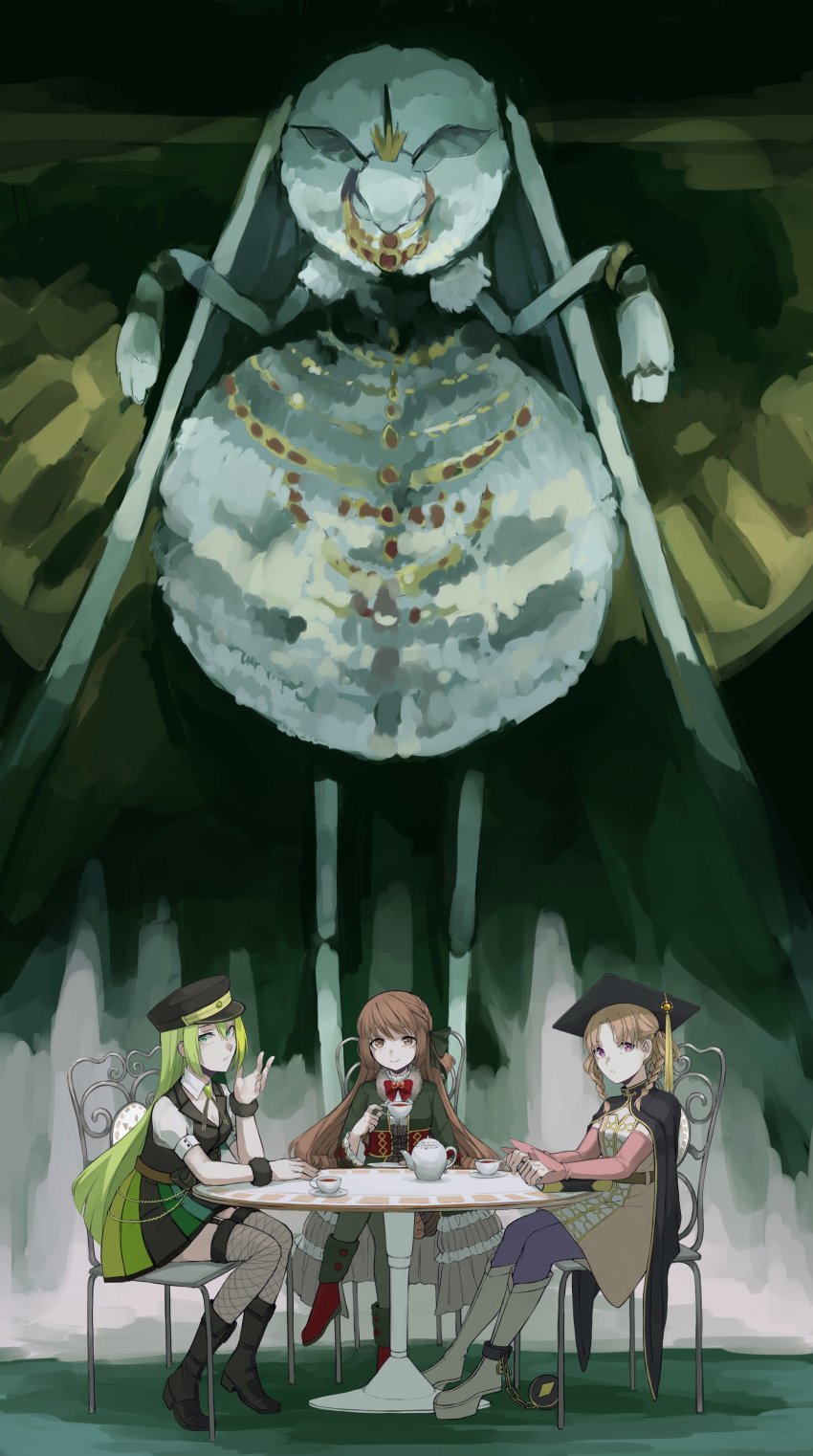 absurdres, alina_gray, aqua_eyes, black_bow, black_cape, black_coat, black_footwear, black_headwear