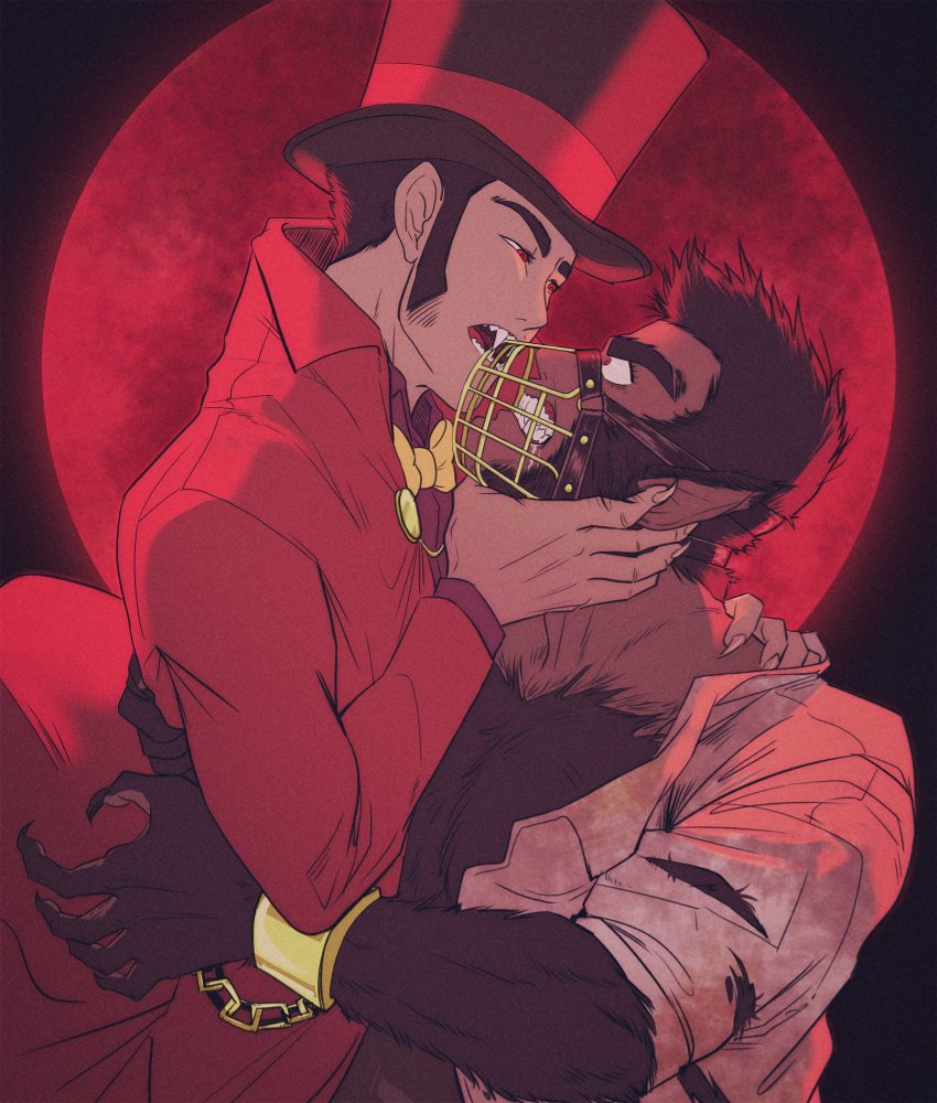 2boys, arsene_lupin_iii, bara, bow, bowtie, brown_fur, brown_hair, character_request