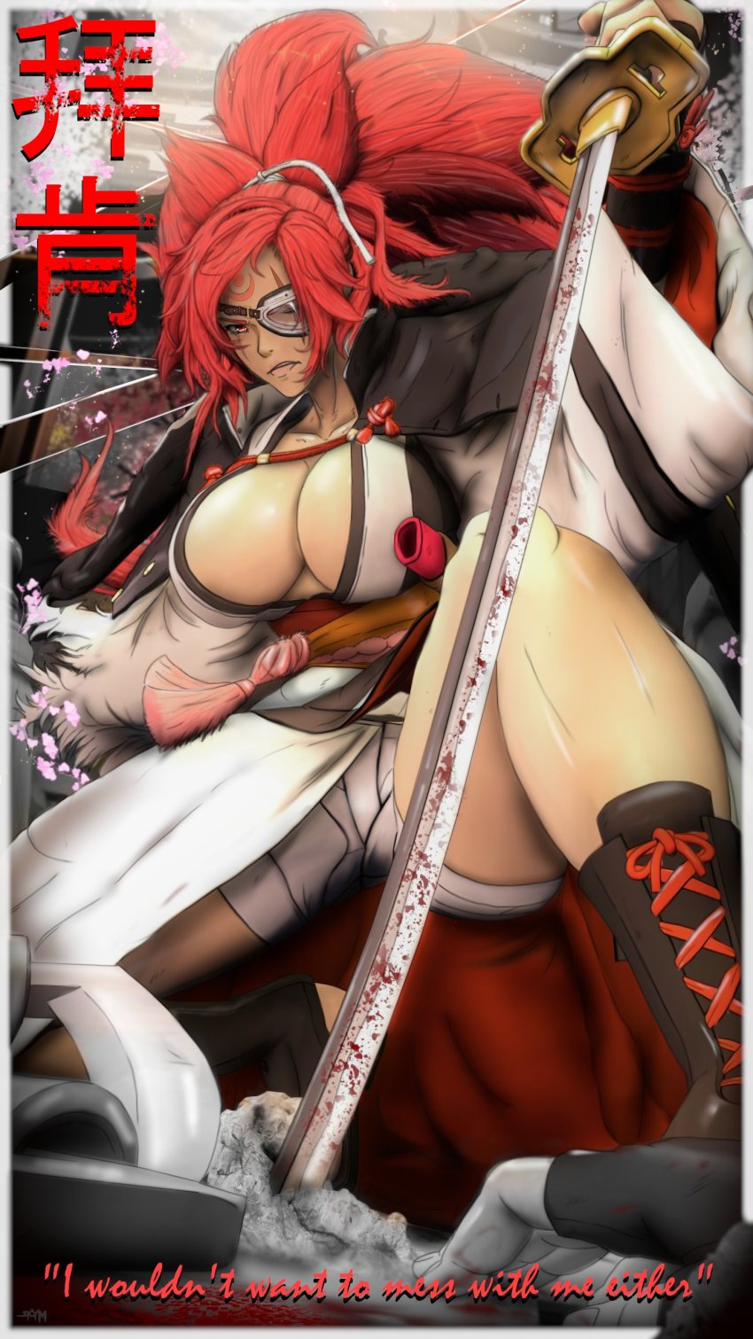 1girl, absurdres, baiken, breasts, gloves, guilty_gear, guilty_gear_strive, highres