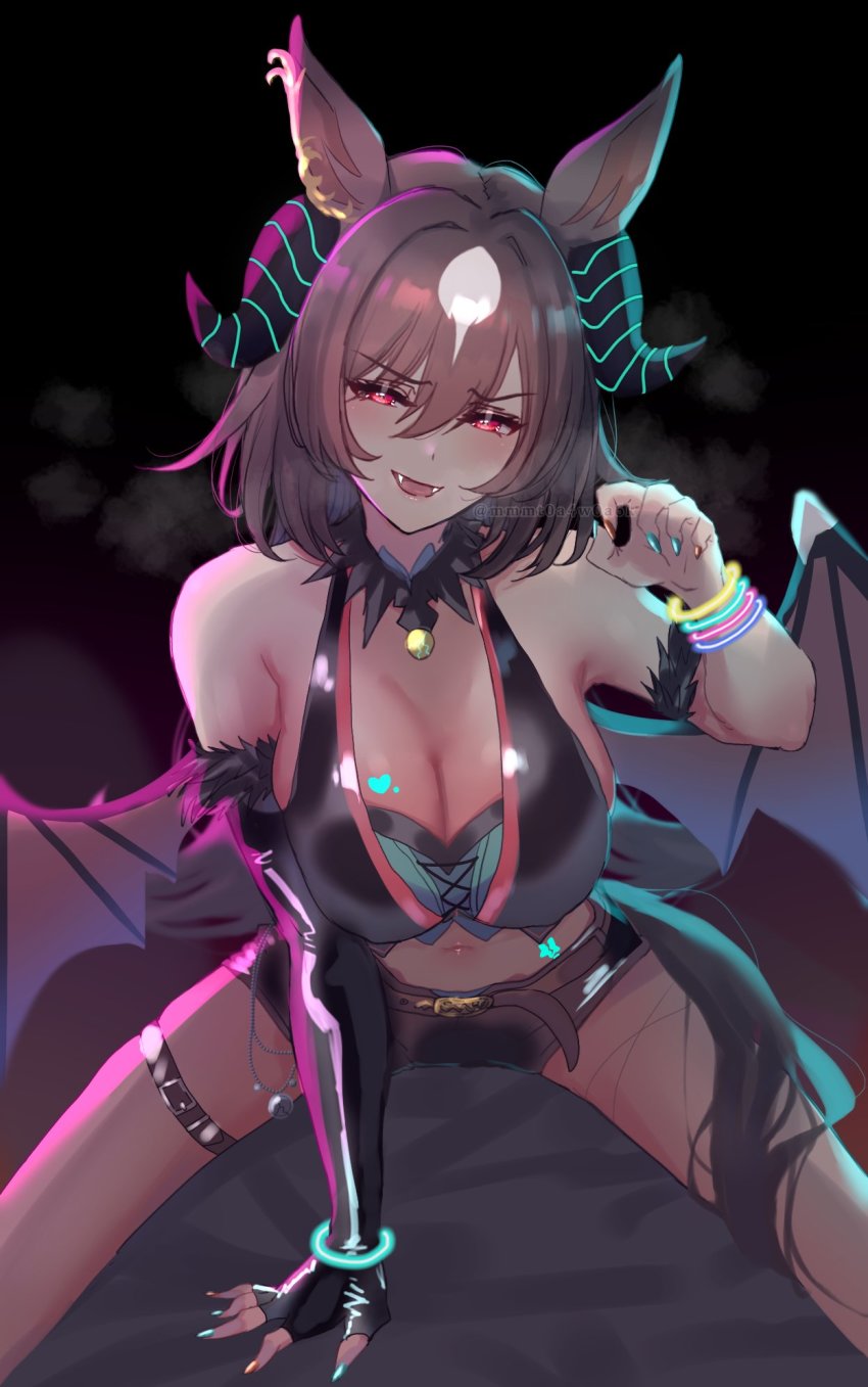 1girl, alternate_costume, animal_ears, asymmetrical_gloves, bare_shoulders, belt, bracelet, breasts