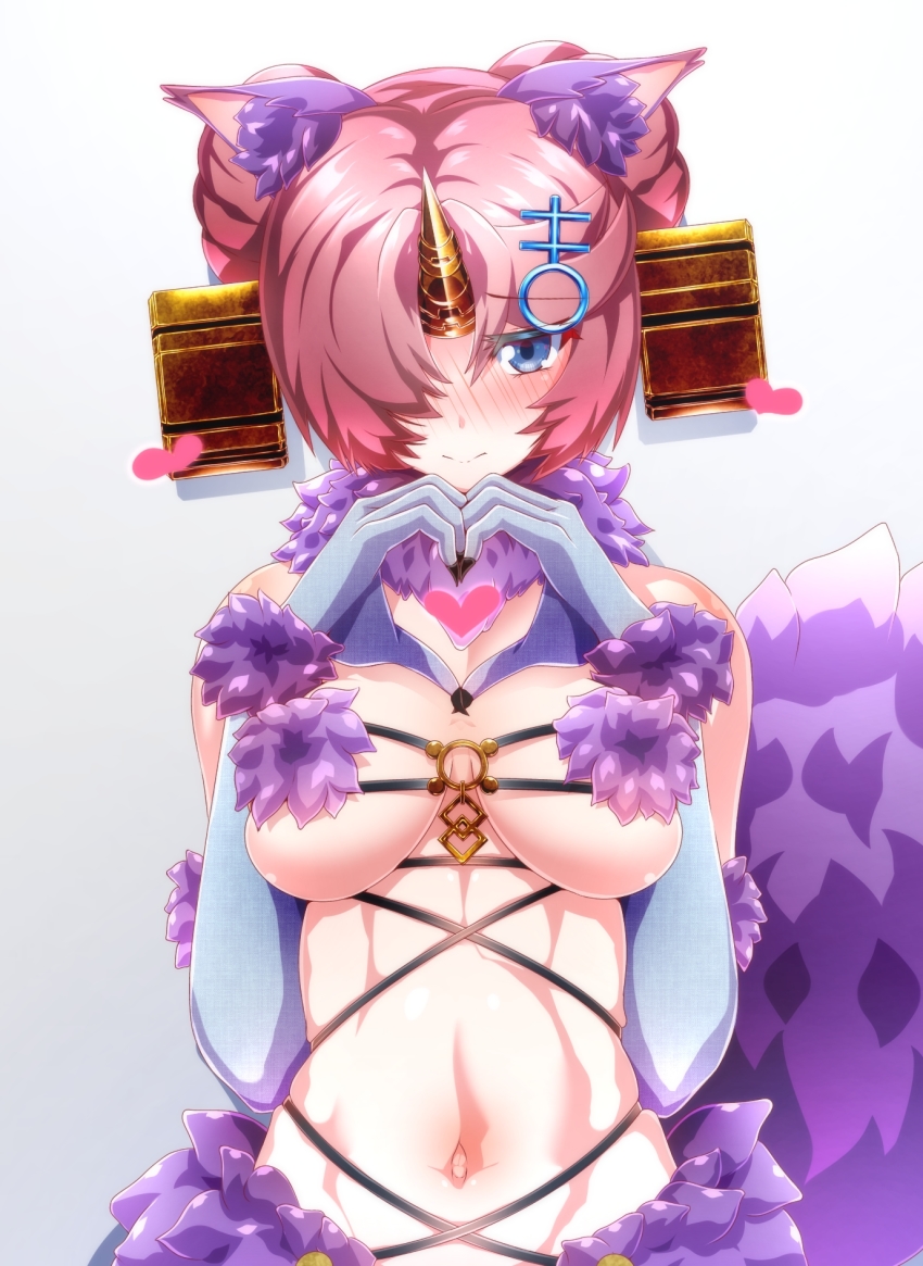 1girl, animal_ears, blue_eyes, breasts, commission, cosplay, double_bun, elbow_gloves