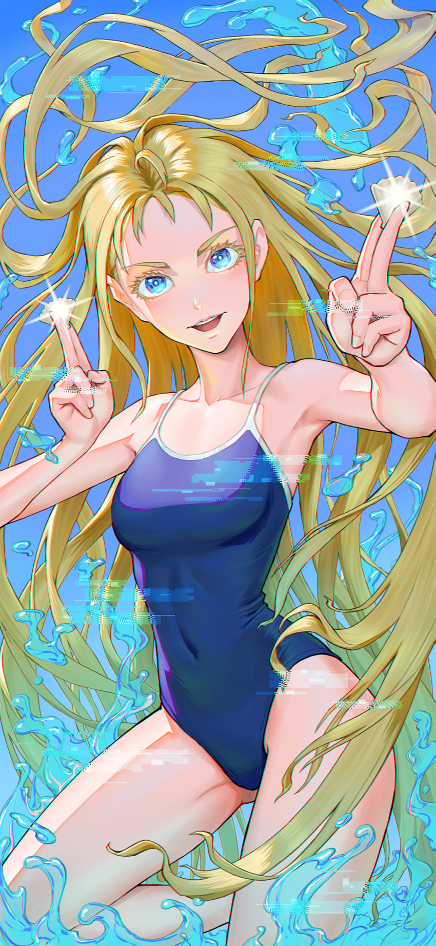 1girl, absurdres, blonde_hair, blue_eyes, breasts, competition_school_swimsuit, cowboy_shot, highres