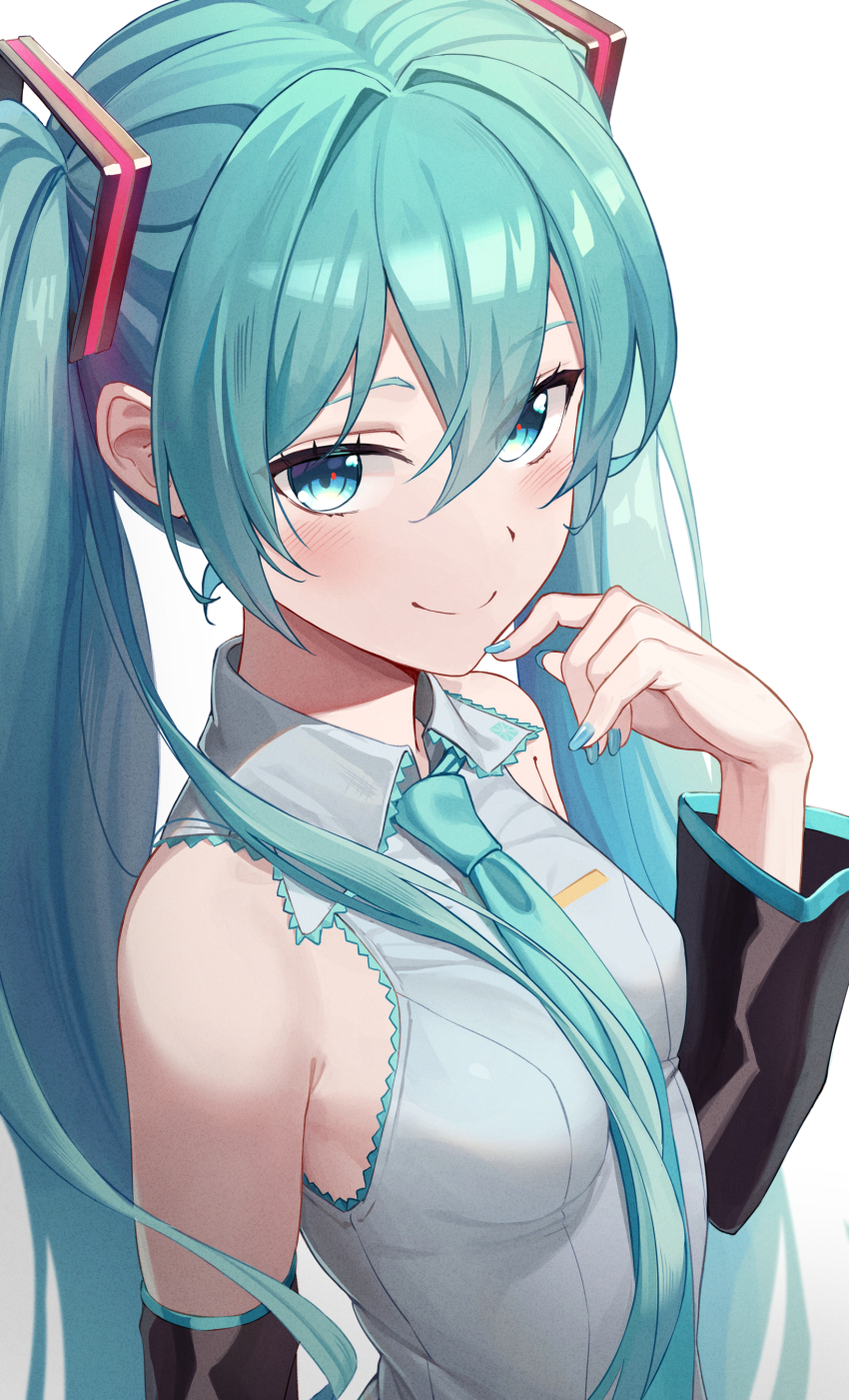 1girl, absurdres, aqua_hair, aqua_necktie, bare_shoulders, bib_(bibboss39), blue_eyes, blue_nails