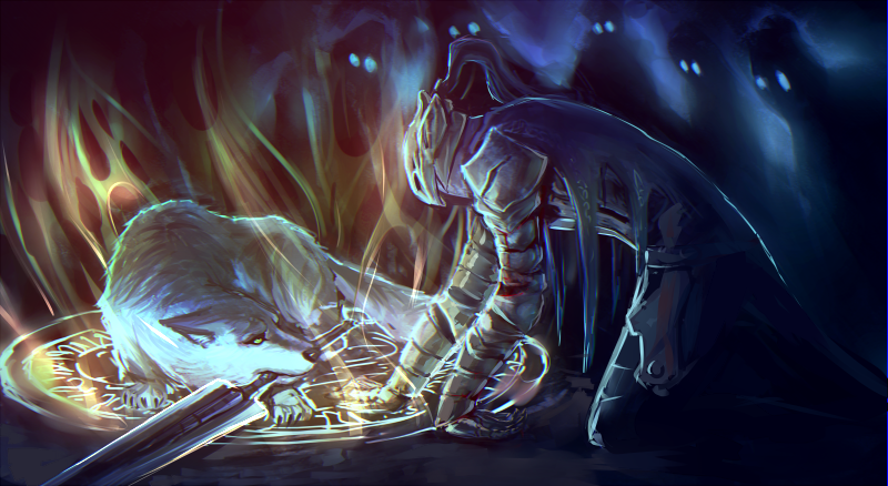 1boy, 5others, armor, artorias_the_abysswalker, cape, dark_souls_(series), dark_souls_i, full_armor