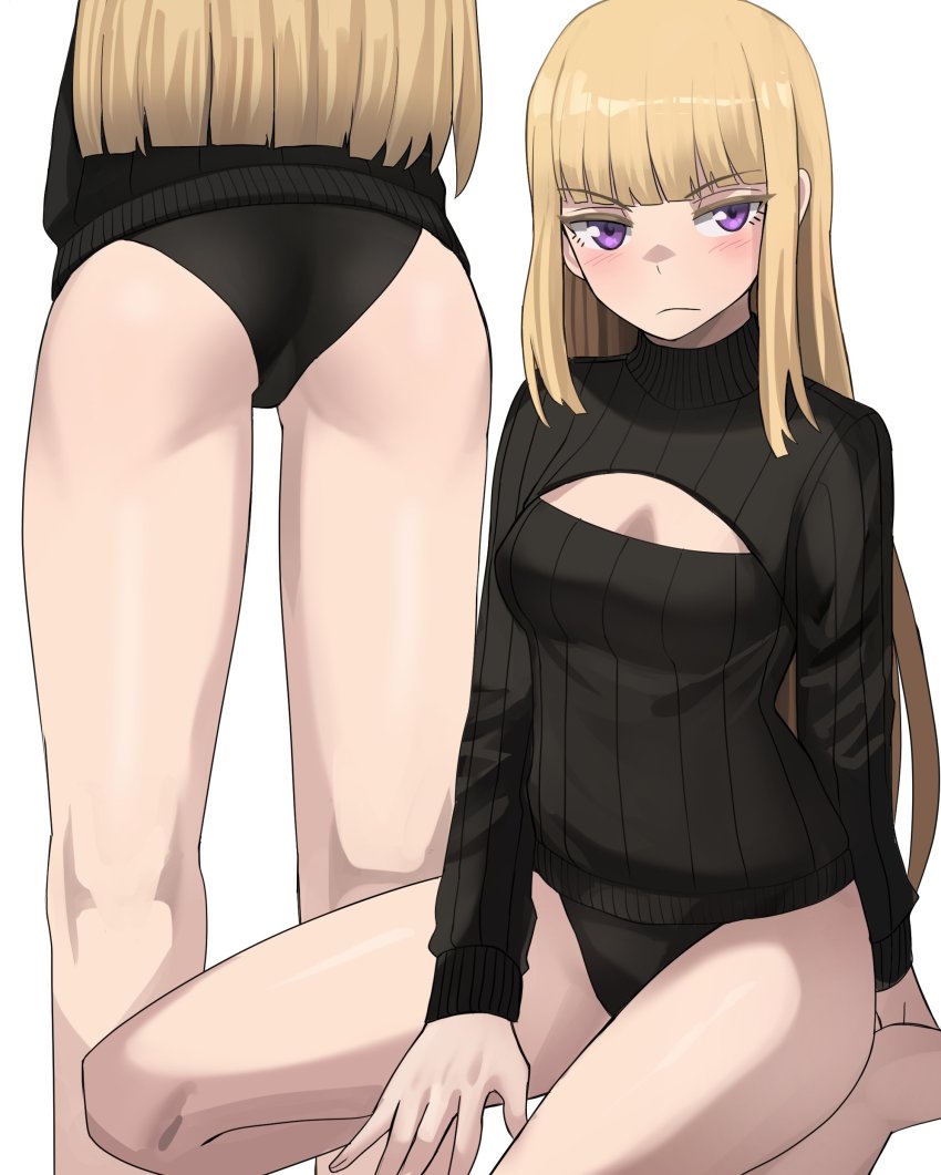 1girl, absurdres, am_(star_wars), ass, black_panties, black_sweater, blonde_hair, blunt_bangs