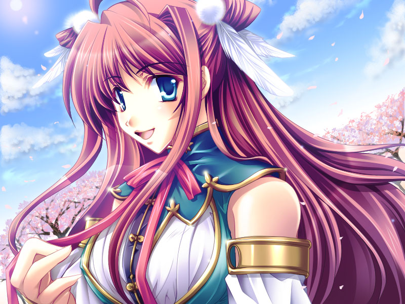 1girl, bad_id, bad_pixiv_id, blue_eyes, detached_sleeves, female_focus, hair_ornament, koihime_musou