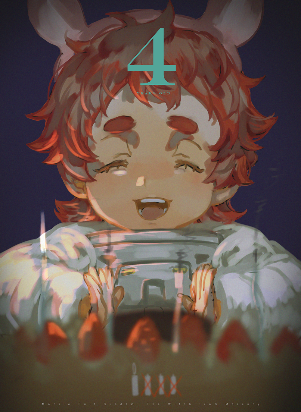 baby, birthday, birthday_cake, cake, candle, closed_eyes, copyright_name, female_focus