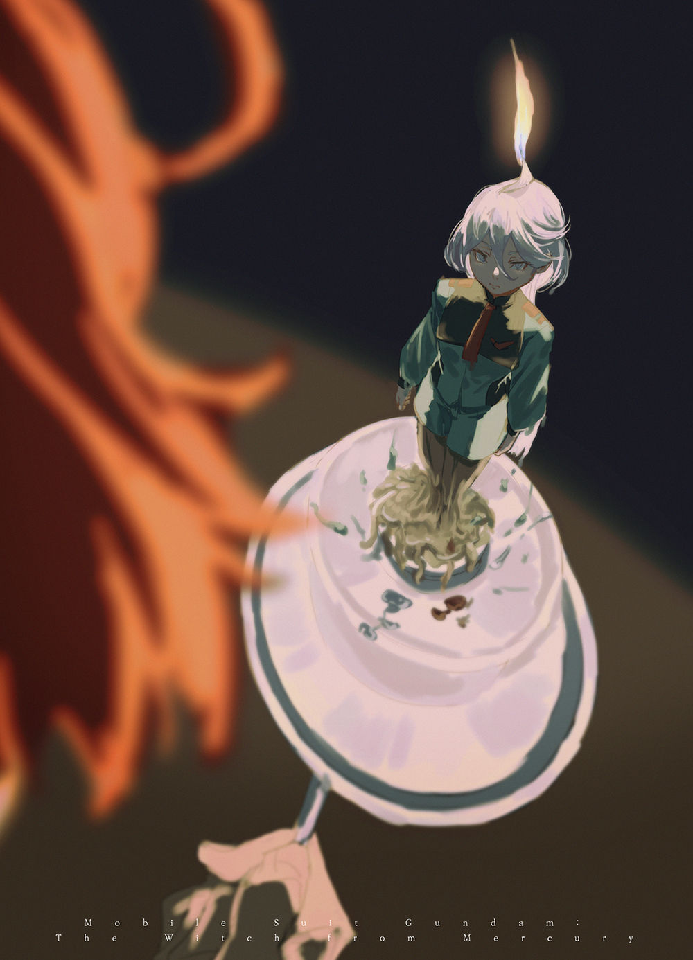 candle, copyright_name, fire, gloves, gundam, gundam_suisei_no_majo, highres, melting