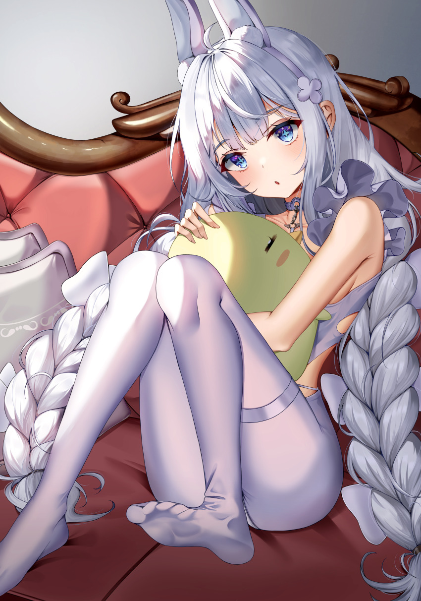 1girl, absurdres, animal_ears, azur_lane, blue_eyes, blush, bodysuit, braid