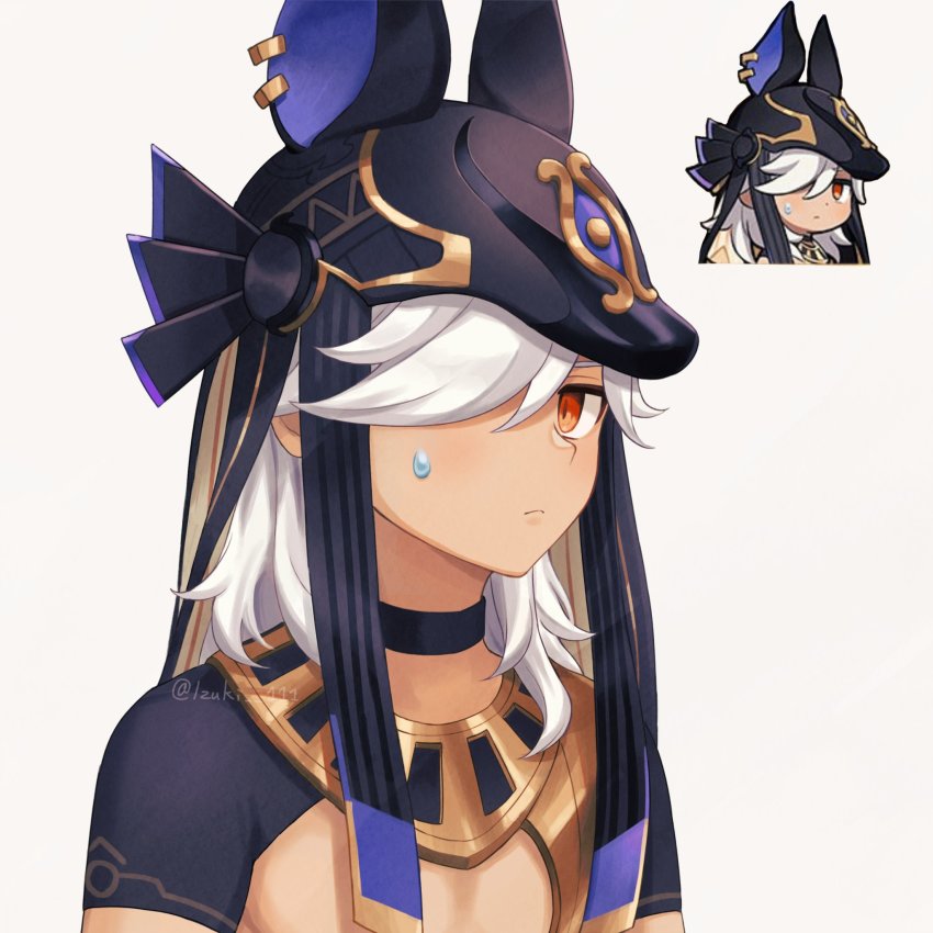 1boy, 39_iduki, animal_ears, animal_hat, arabian_clothes, closed_mouth, cyno_(genshin_impact), dark-skinned_male