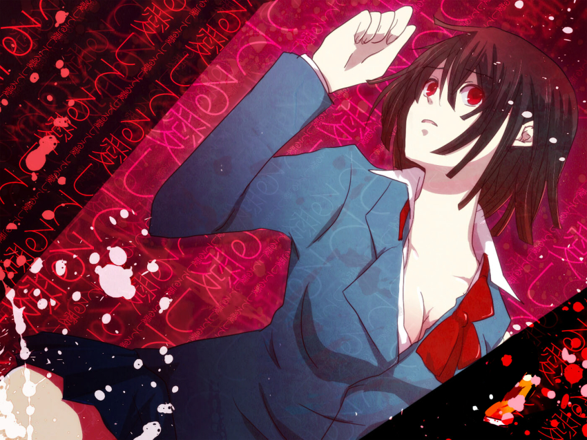 1girl, black_hair, bob_cut, breasts, cleavage, durarara!!, female_focus, glowing