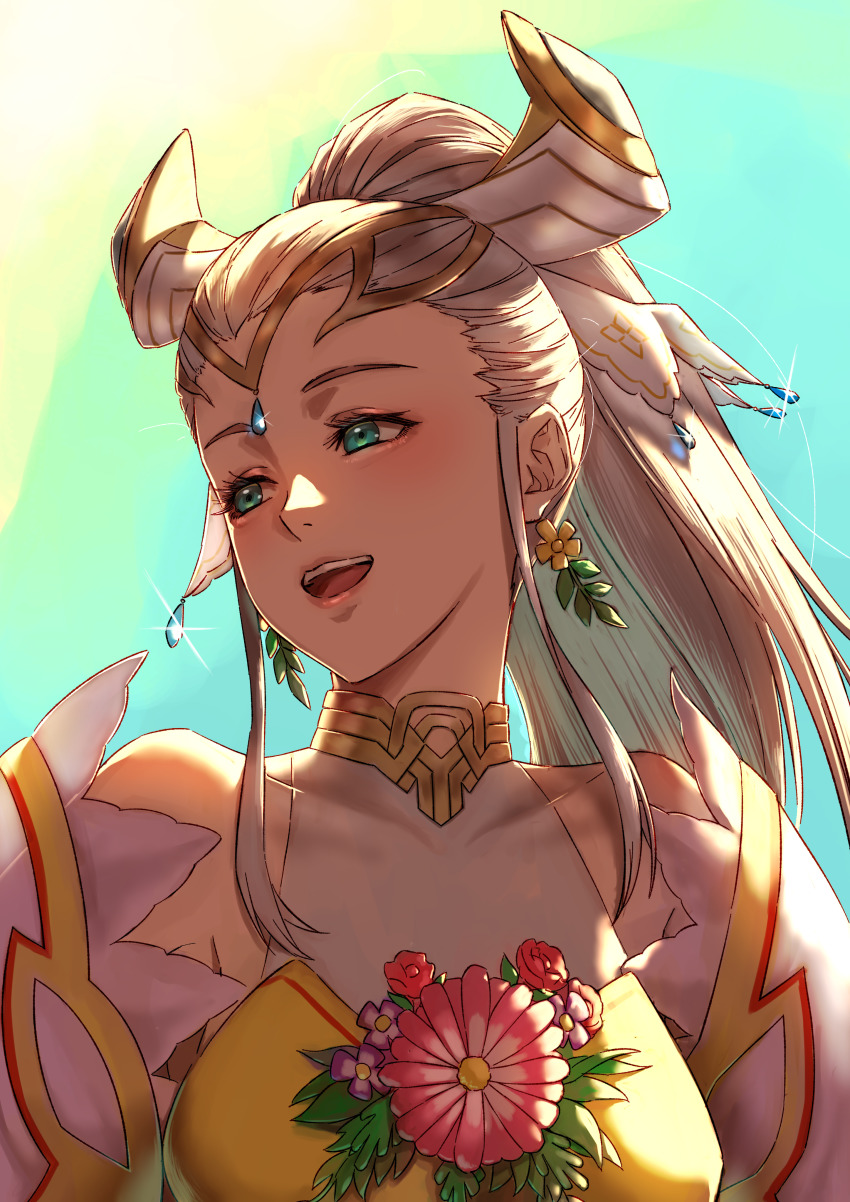 1girl, absurdres, aduti_momoyama, aqua_eyes, bare_shoulders, breasts, commentary_request, detached_sleeves