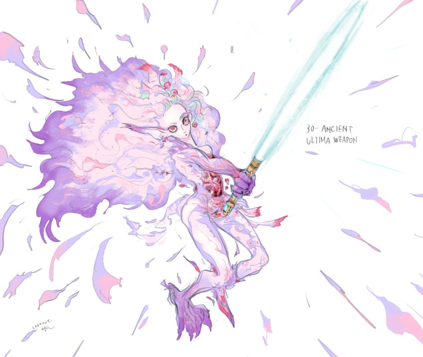 1girl, alternate_form, amano_yoshitaka_(style), final_fantasy, final_fantasy_vi, glowing, glowing_sword, glowing_weapon