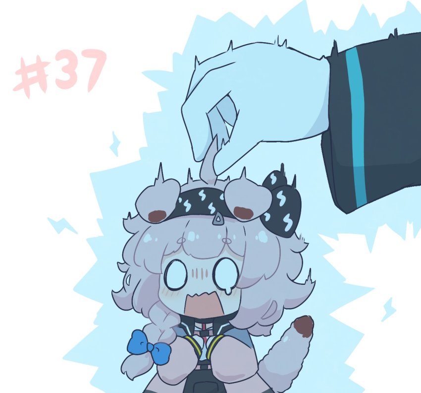 0_0, 1girl, ahoge_grab, animal_ears, arknights, cat_ears, cat_girl, cat_tail