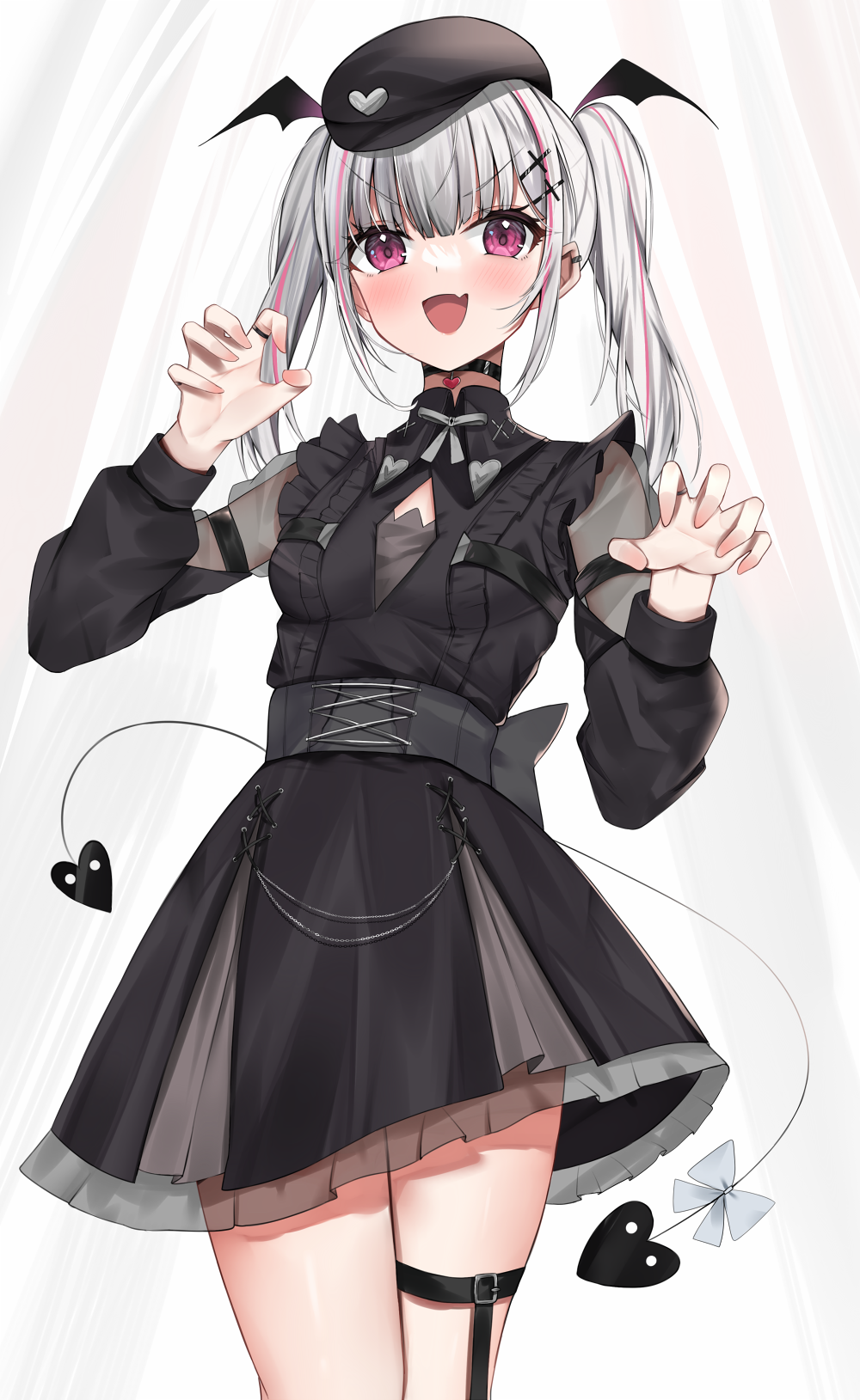 1girl, arm_strap, asumi_sena, asumi_sena_(3rd_costume), beret, black_choker, black_dress, black_hat