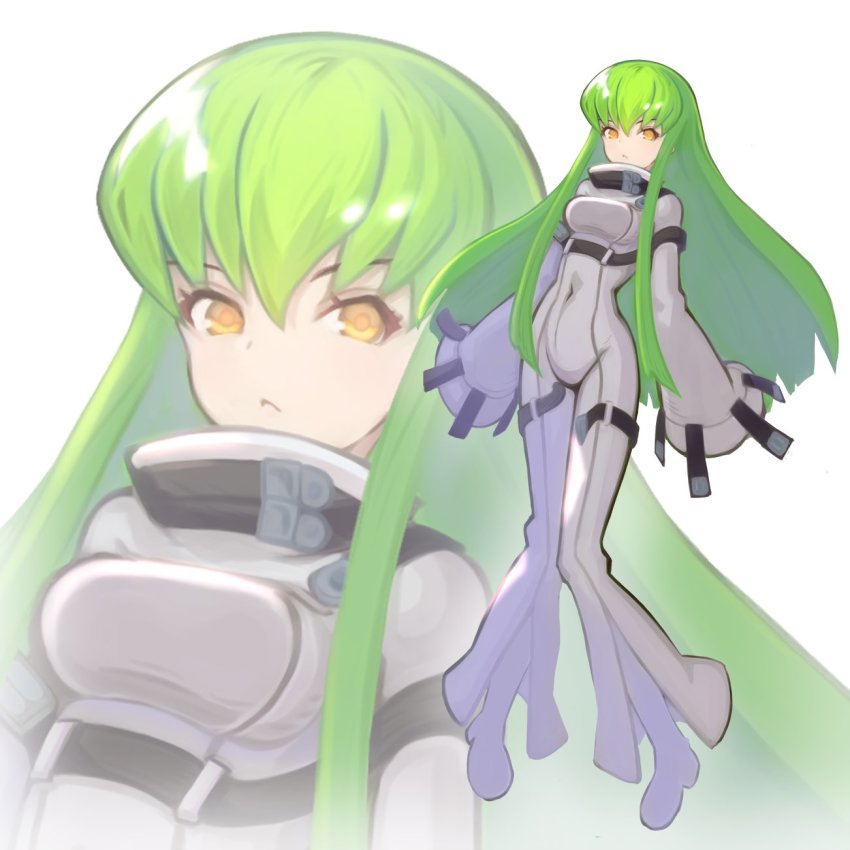 1girl, bell-bottoms, belt, bodysuit, boots, c.c., code_geass, covered_navel