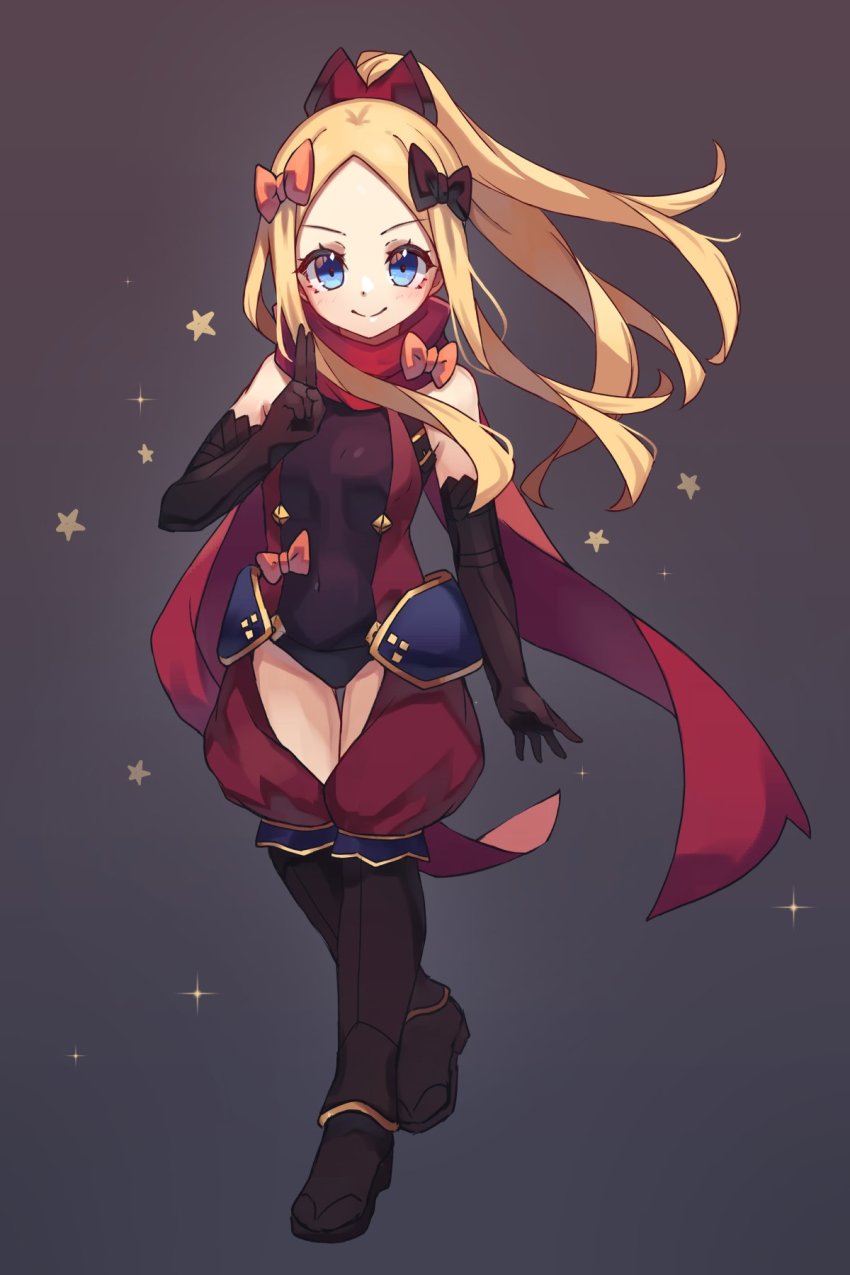 1girl, abigail_williams_(fate), black_bow, blonde_hair, blue_eyes, blush, bow, breasts