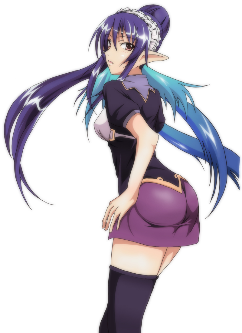 00s, 1girl, alternate_costume, ass, blue_hair, elf, enmaided, female_focus