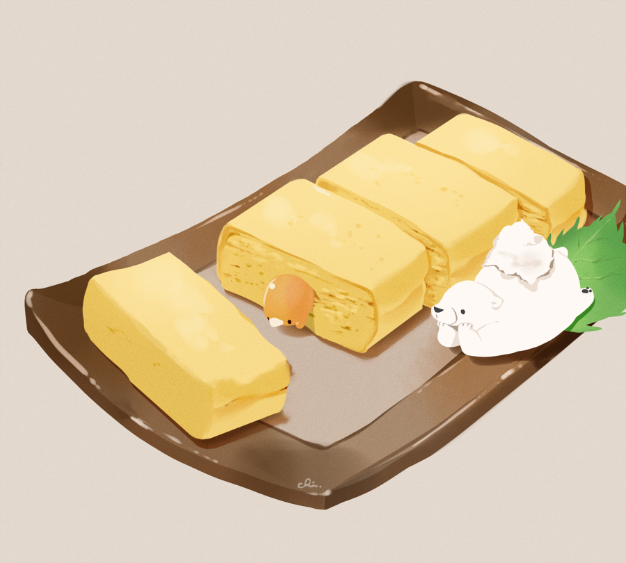 bear, chai_(drawingchisanne), commentary_request, food, food_focus, in_food, no_humans, omelet