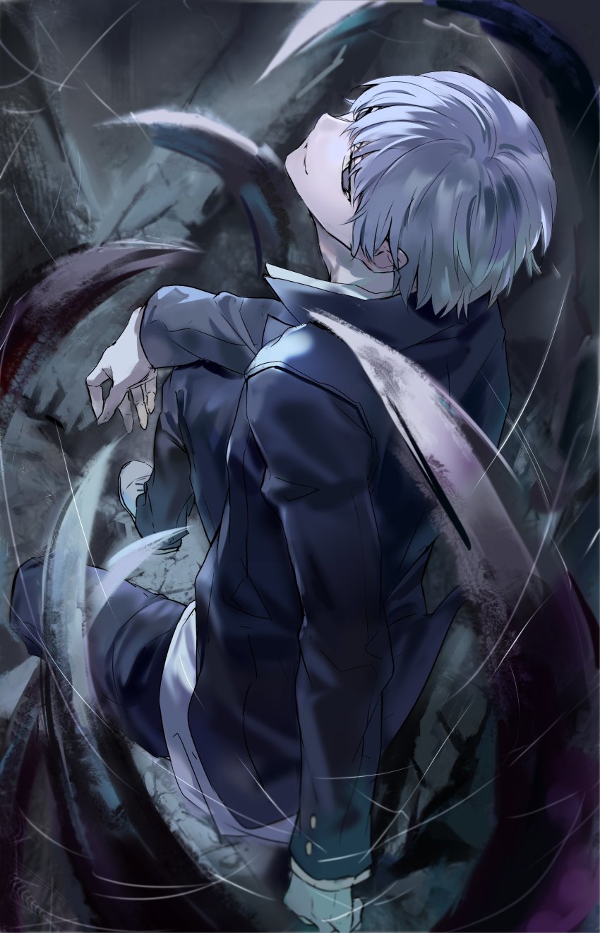 1boy, absurdres, black_eyes, byakuya_(under_night_in-birth), claws, empty_eyes, floating, floating_object