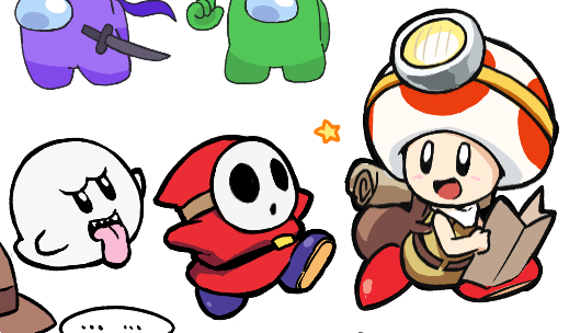 5others, :d, among_us, boo_(mario), captain_toad, captain_toad:_treasure_tracker, crewmate_(among_us), headlamp