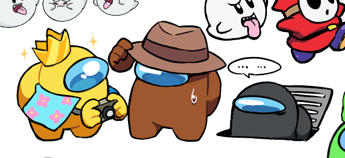 ..., 6+others, among_us, black_(among_us), brown_(among_us), camera, camera_around_neck, cowboy_hat