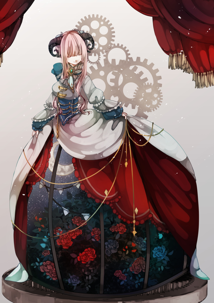 1girl, a_world_underneath, blue_bow, blue_flower, blue_necktie, blue_rose, blunt_bangs, bow