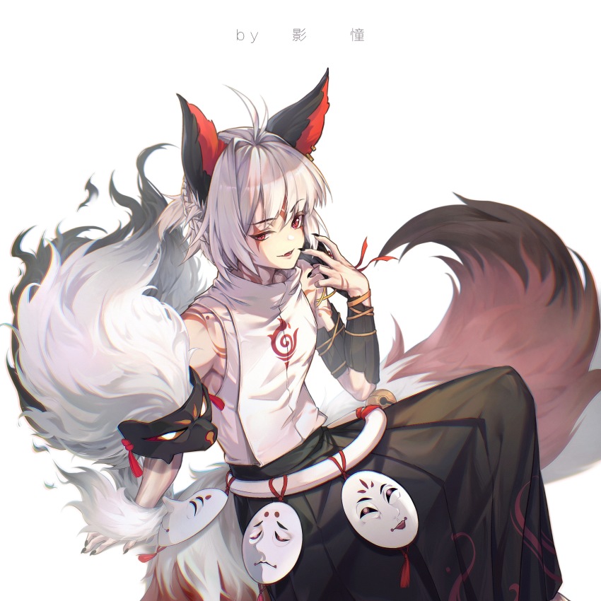 1boy, :d, absurdres, ahoge, animal_ears, armband, artist_name, bare_shoulders