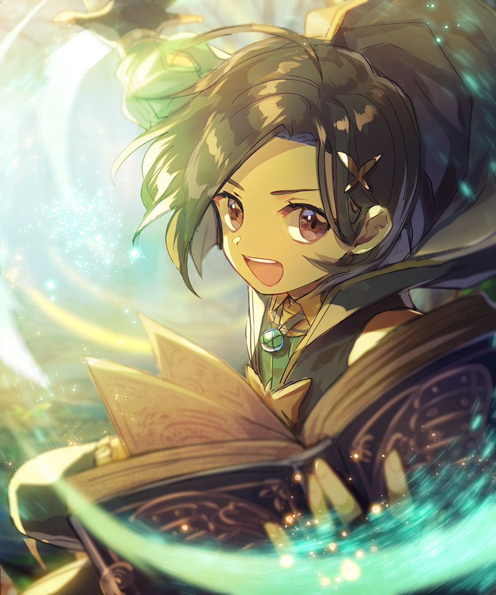 1girl, :d, ahoge, asymmetrical_bangs, black_coat, black_gloves, black_hair, black_thighhighs