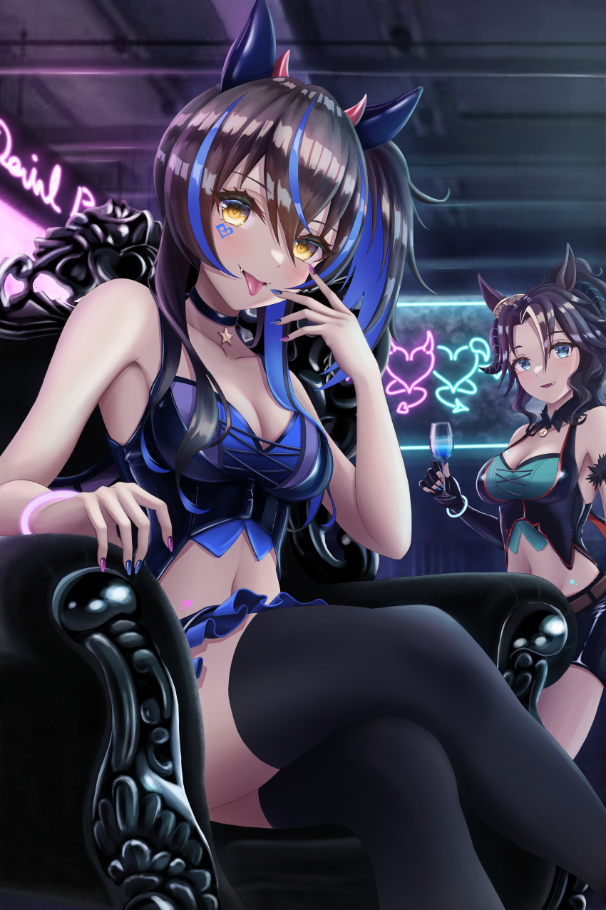2girls, absurdres, animal_ears, aqua_eyes, bandeau, bare_shoulders, belt, black_bandeau