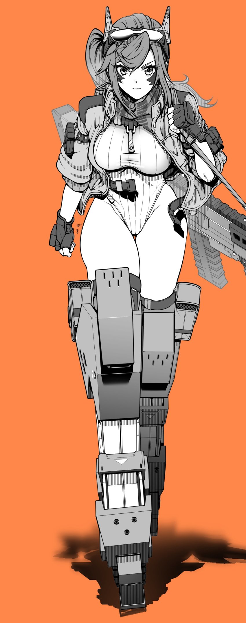 1girl, absurdres, closed_mouth, commentary_request, copyright_request, ebi_(il14021), facial_mark, fingerless_gloves