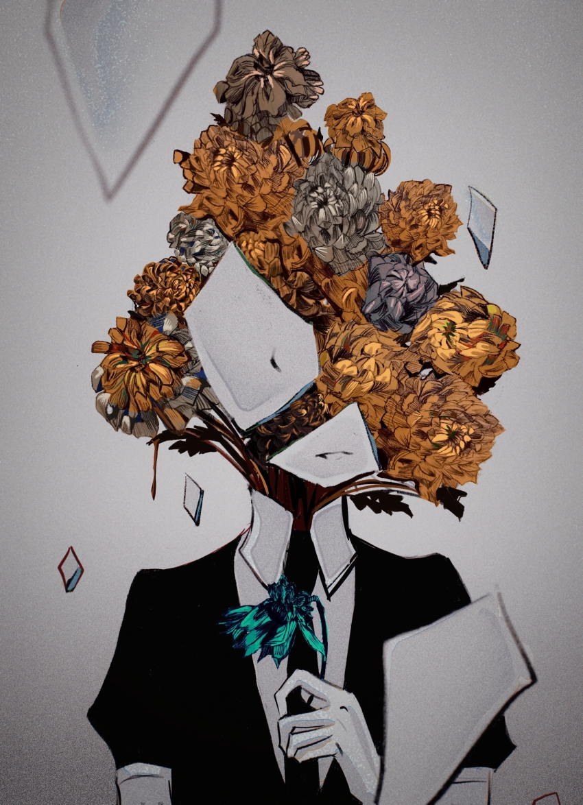 1other, absurdres, androgynous, bouquet, broken, flower, flower_request, gem_uniform_(houseki_no_kuni)