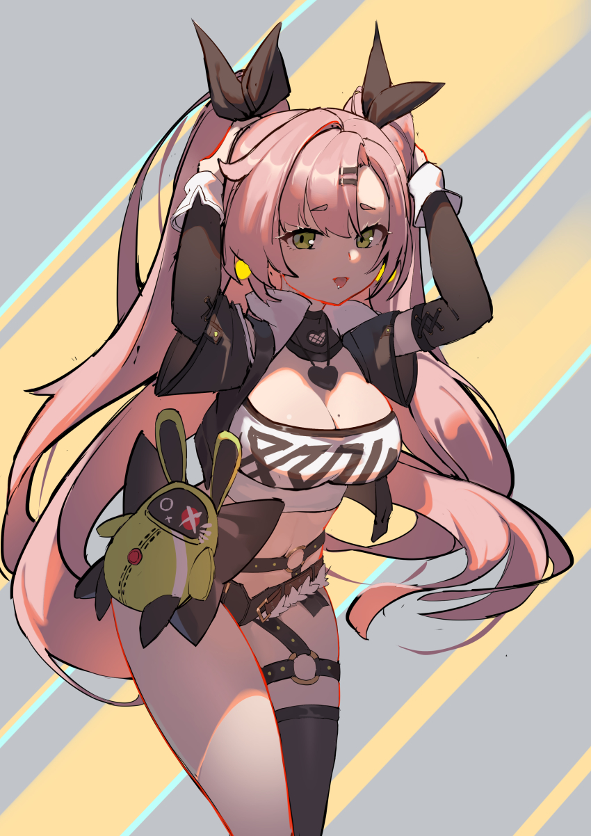 1girl, absurdres, black_ribbon, commentary_request, float-dian, green_eyes, hair_ribbon, highres