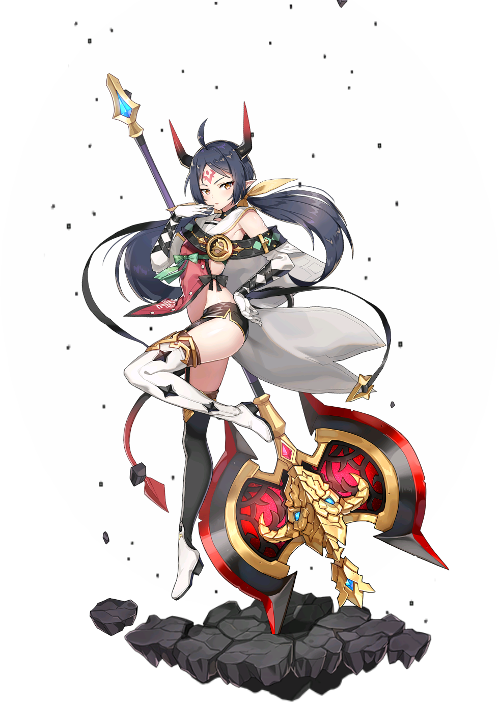 apocalypse_ravi_(epic_seven), black_hair, breasts, demon_girl, demon_horns, epic_seven, highres, horns