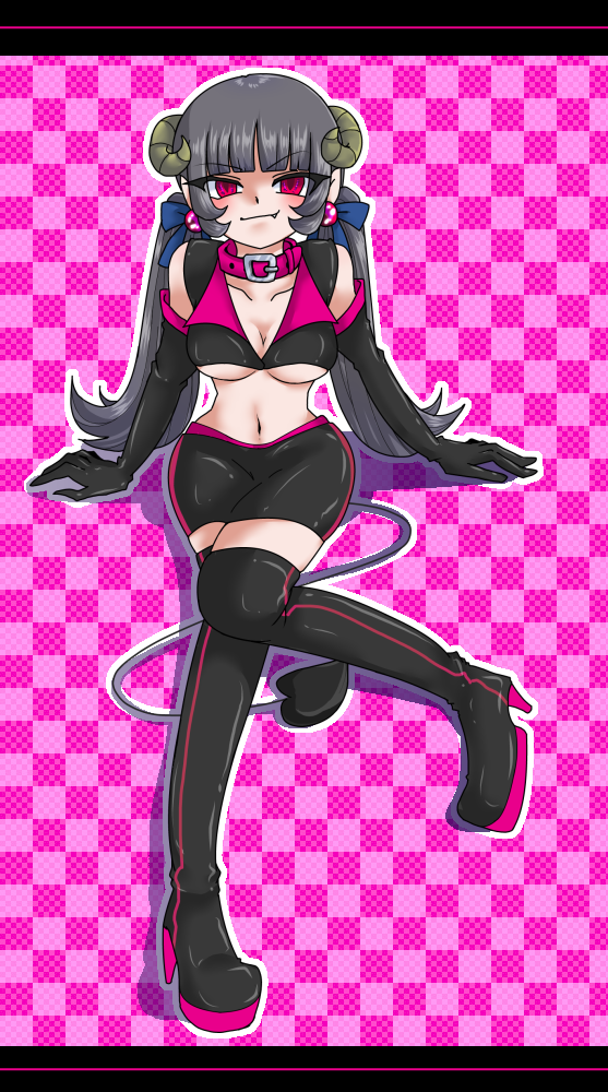 3gatu-usagi, bare_shoulders, black_gloves, black_jacket, black_skirt, boots, breasts, cleavage