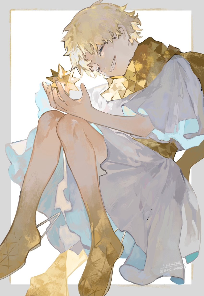 1boy, blonde_hair, blush, child, closed_eyes, fate/grand_order, fate/requiem, fate_(series)