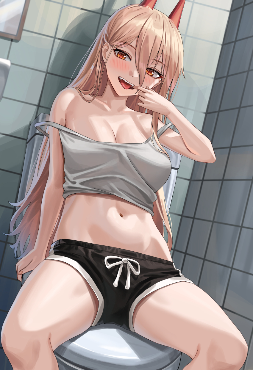 1girl, absurdres, bad_id, bad_twitter_id, bare_shoulders, blonde_hair, blush, breasts