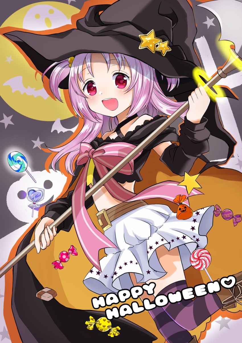 arm_warmers, belt, black_cape, black_hat, black_shirt, black_sleeves, blush, brown_belt