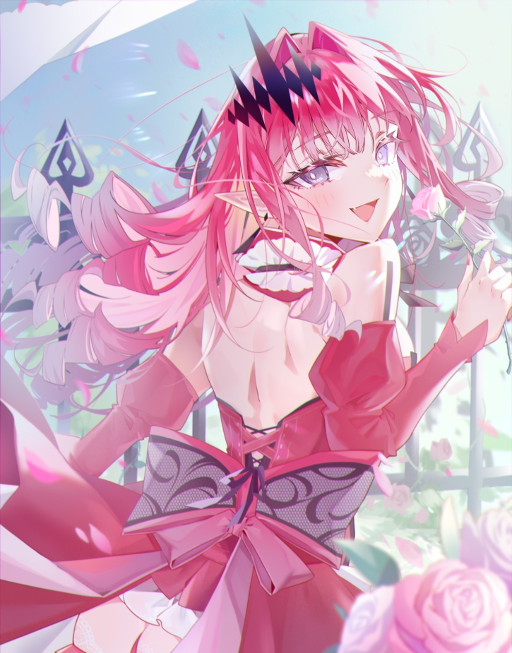 1girl, air_(98061035), back, baobhan_sith_(fate), baobhan_sith_(first_ascension)_(fate), bare_shoulders, blush, breasts