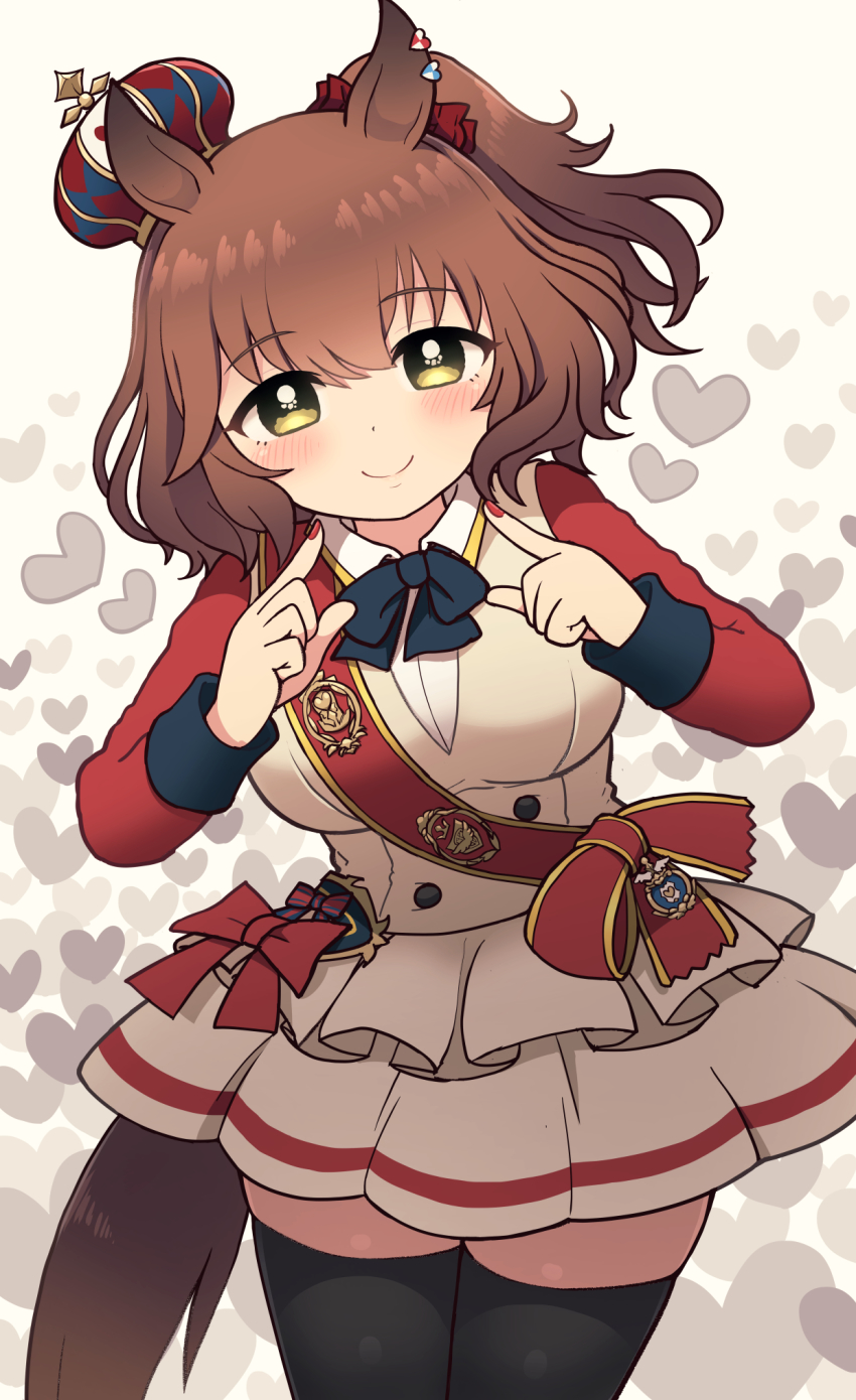 1girl, animal_ears, aston_machan_(flare)_(umamusume), aston_machan_(umamusume), black_footwear, black_thighhighs, blush, breasts