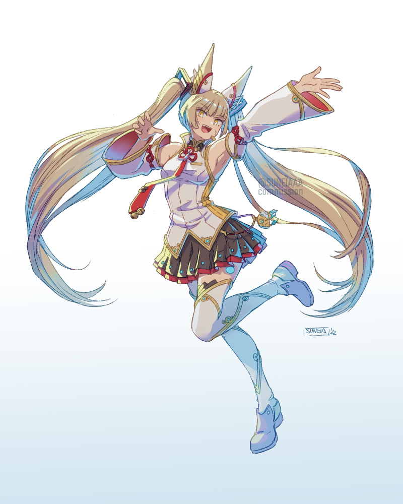 adapted_costume, alternate_hairstyle, animal_ears, boots, chest_jewel, cosplay, facial_mark, hatsune_miku