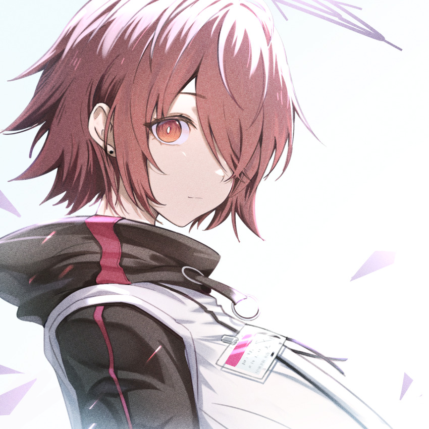 1girl, arknights, brown_hair, closed_mouth, commentary_request, earrings, exusiai_(arknights), from_side