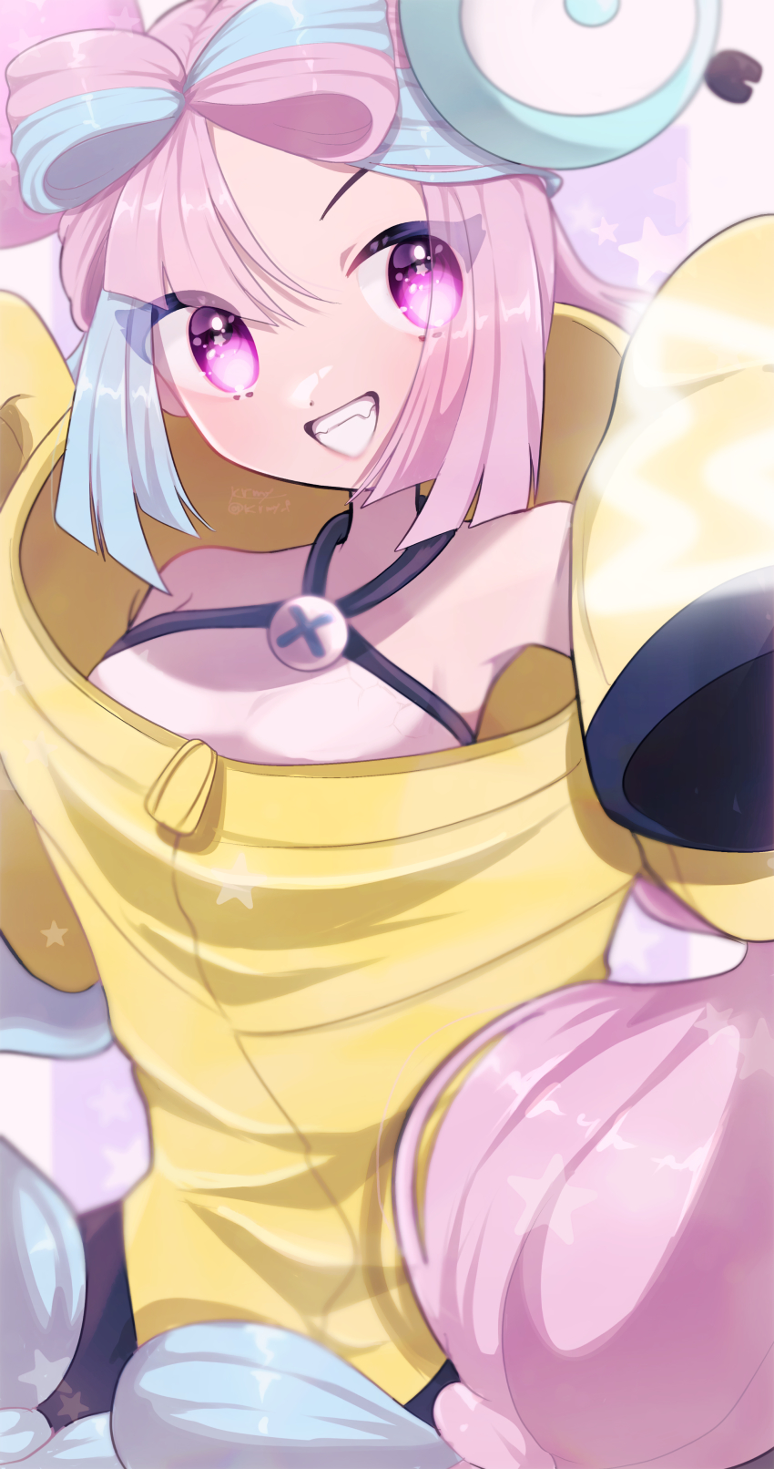 1girl, absurdres, bad_id, bad_pixiv_id, blue_hair, bow-shaped_hair, character_hair_ornament, clenched_teeth